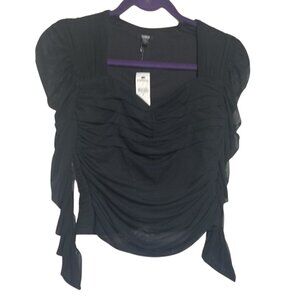 NWT Express Body Contour Mesh Cropped Fariy Grunge Women's Black Top Sz S/M